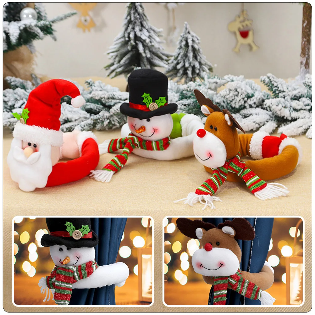 

2Pcs Christmas Curtain Buckle Snowman Elk Pattern Window Curtain Holdbacks Tieback Seasonal Decor Drapery Holdbacks