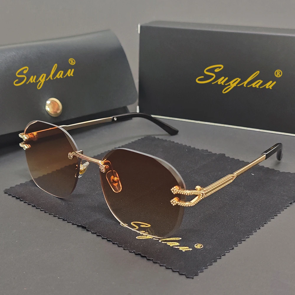 

SUGLAU Female Luxury Eyewears Leopard Trend Frameless Sun Shades Women's Vintage Decoration Sunglasses UV400 UV-Protection