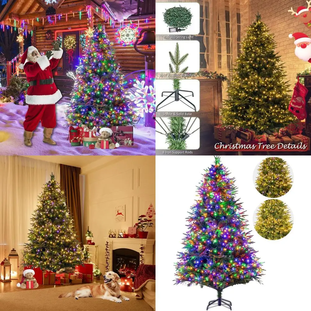 

6-футовая складная рождественская елка с 400 RGB + теплыми светодиодными фонарями, 800 советов, 11 режимов освещения для дома и вечеринки