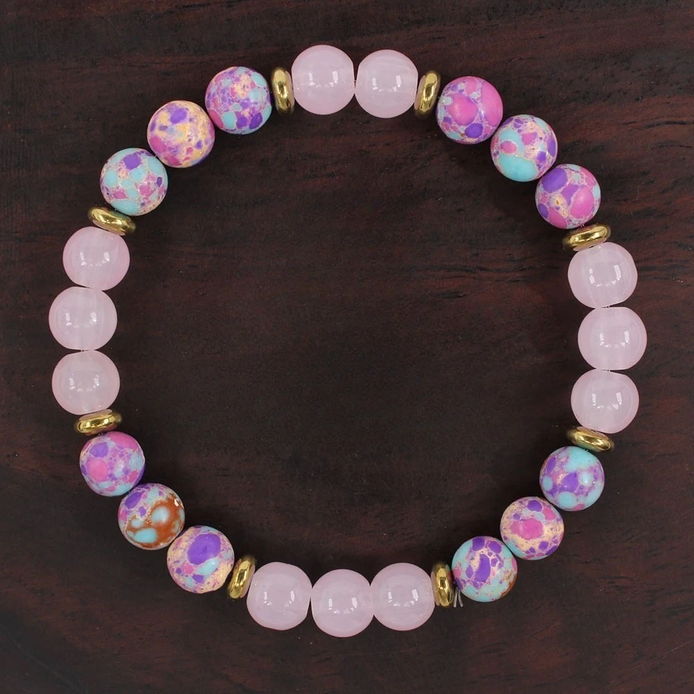 New Temperament Sweet Natural Stone Pink Crystal Imperial Stone Elastic Rope Beaded Bracelets for Women Jewelry Accessories Gift