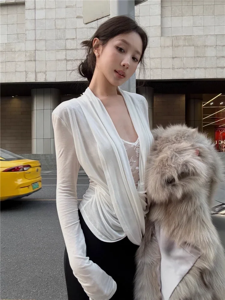 Camisetas Vintage de dos piezas estéticas Y2k para mujer, Tops sexys de retazos de encaje Harajuku, ropa de calle 2021, camisetas plisadas Grunge