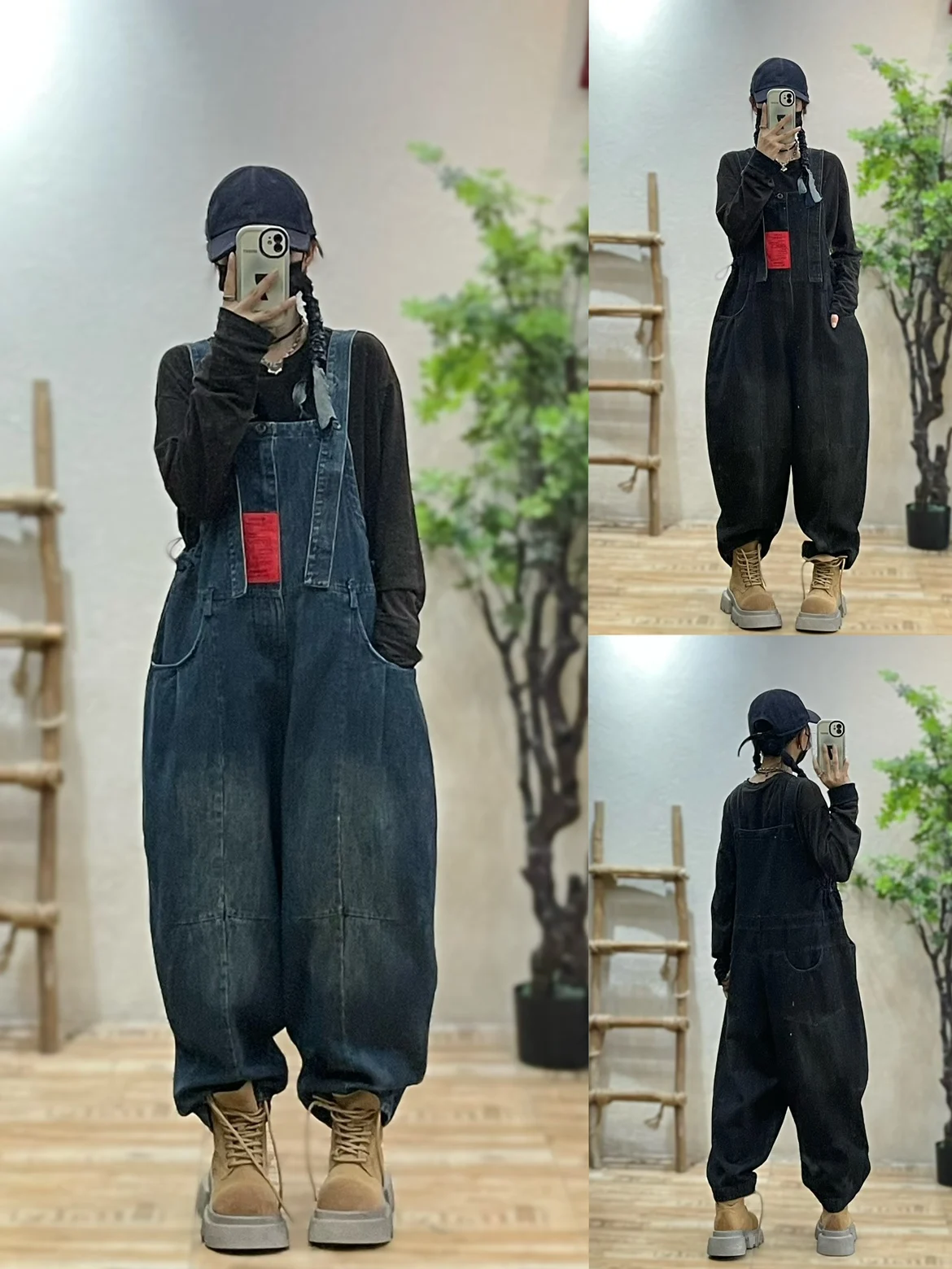 

Ретро джинсовые комбинезоны для женщин больших размеров, антивозрастной дизайн, брюки-шаровары, осень 2024, длинные брюки