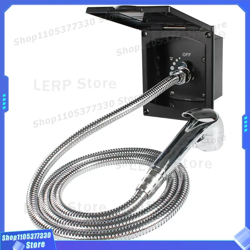 Black Motorhome Exterior Shower Box Kit with Hose External Quick Connect Sprayer for RV Camper Van Accessories Outdoor Use RV