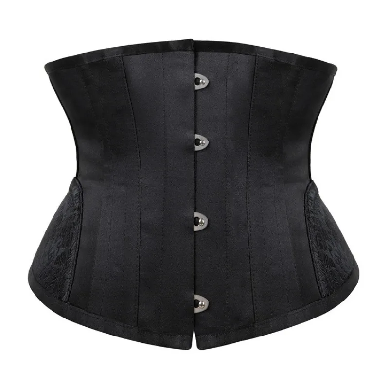 Women Hourglass Longline Underbust Corset Steel Boned Waist Cincher Bustier Medieval Vintage Gothic Fashion Black