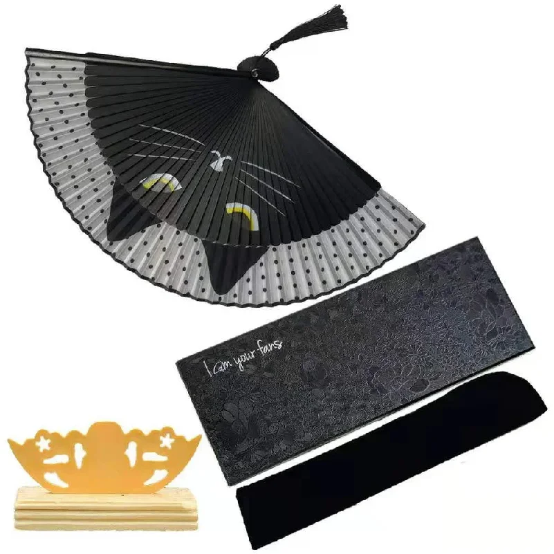 Cat Chinese Cartoon Silk Fashionable Japan style Hand Fans Popular Lovely Kitty fan Handheld Folding