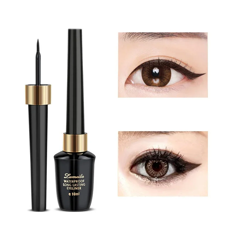 1 pz 10ml nero Liquid Eyeliner Waterproof Makeup Eye Liner matita ad asciugatura rapida penna Eyeliner liquido con testina Ultra-fine coreana