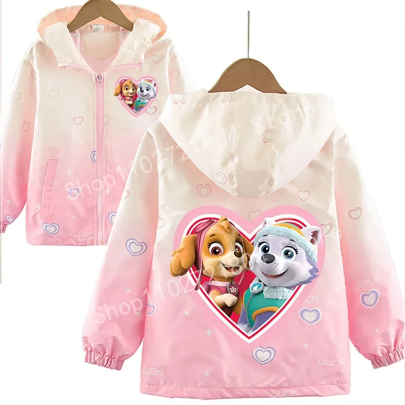 Paw Patrol Children's Outdoor Jacket Cute Printed Hooded Kawaii Cartoon Autumn Winter Warm Tops Anime Peripherals Girls Clothes