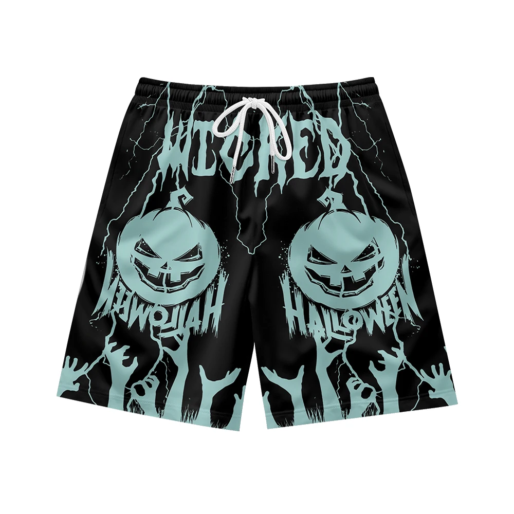 100% Polyester All Over Printing Custom Men's Shorts Summer Men Anime Shorts pantalones casuales Pumpkin printing