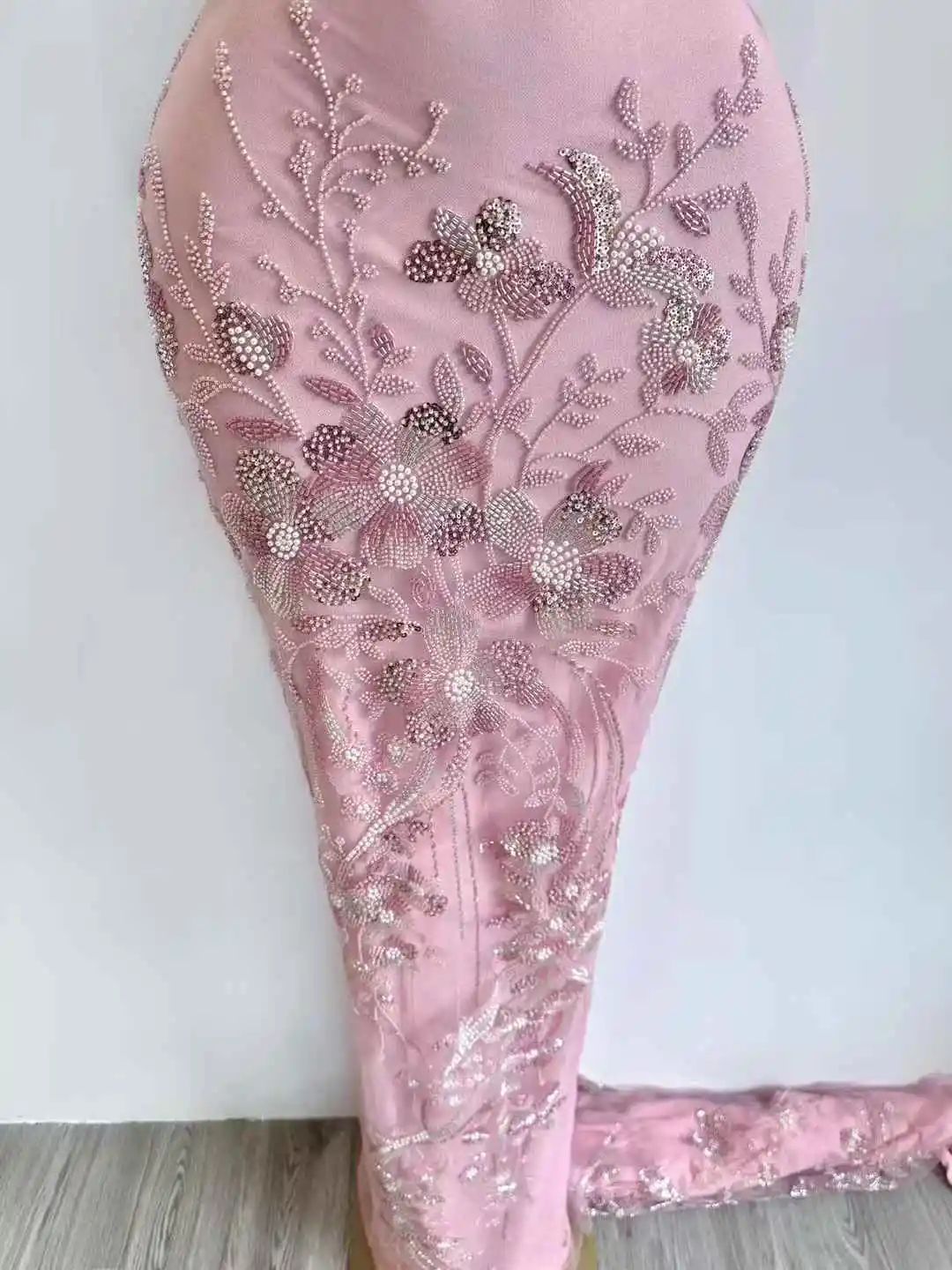 Африканская французская кружевная ткань с бусинами, 2021, высокое качество, вышивка блестками, розовая сетчатая кружевная ткань для нигерийских женщин, свадебные платья