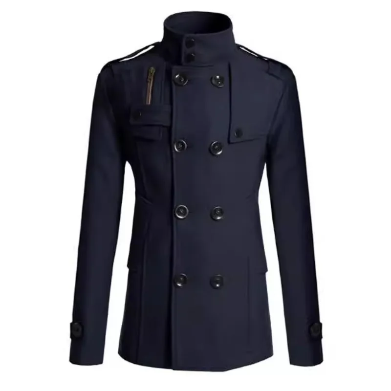 2024 New Men's Woolen Coat Slim Fit Medium and Long Woolen Trench Coat Men's Fashion Solid Color Coat