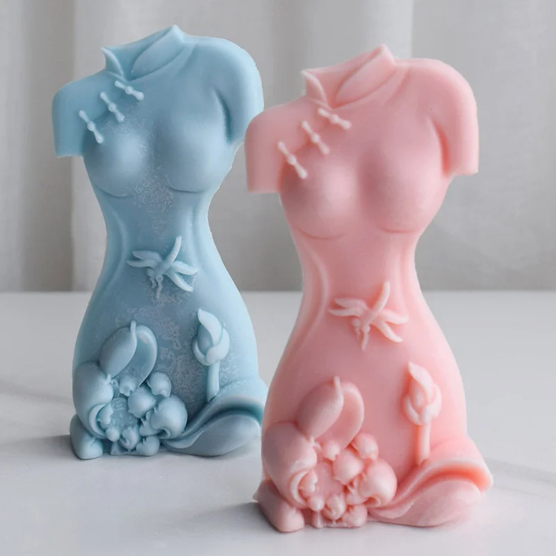 

Beautiful Cheongsam Girl Candle Silicone Mold Diy Flower Women Body Soap Resin Plaster Scented Mould Lady Chocolate Making Set