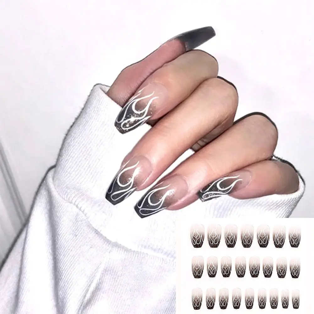 

24 шт./кор., модный маникюрный инструмент, полное покрытие, типсы, носимые, пламя, балерина, накладные ногти, накладные ногти