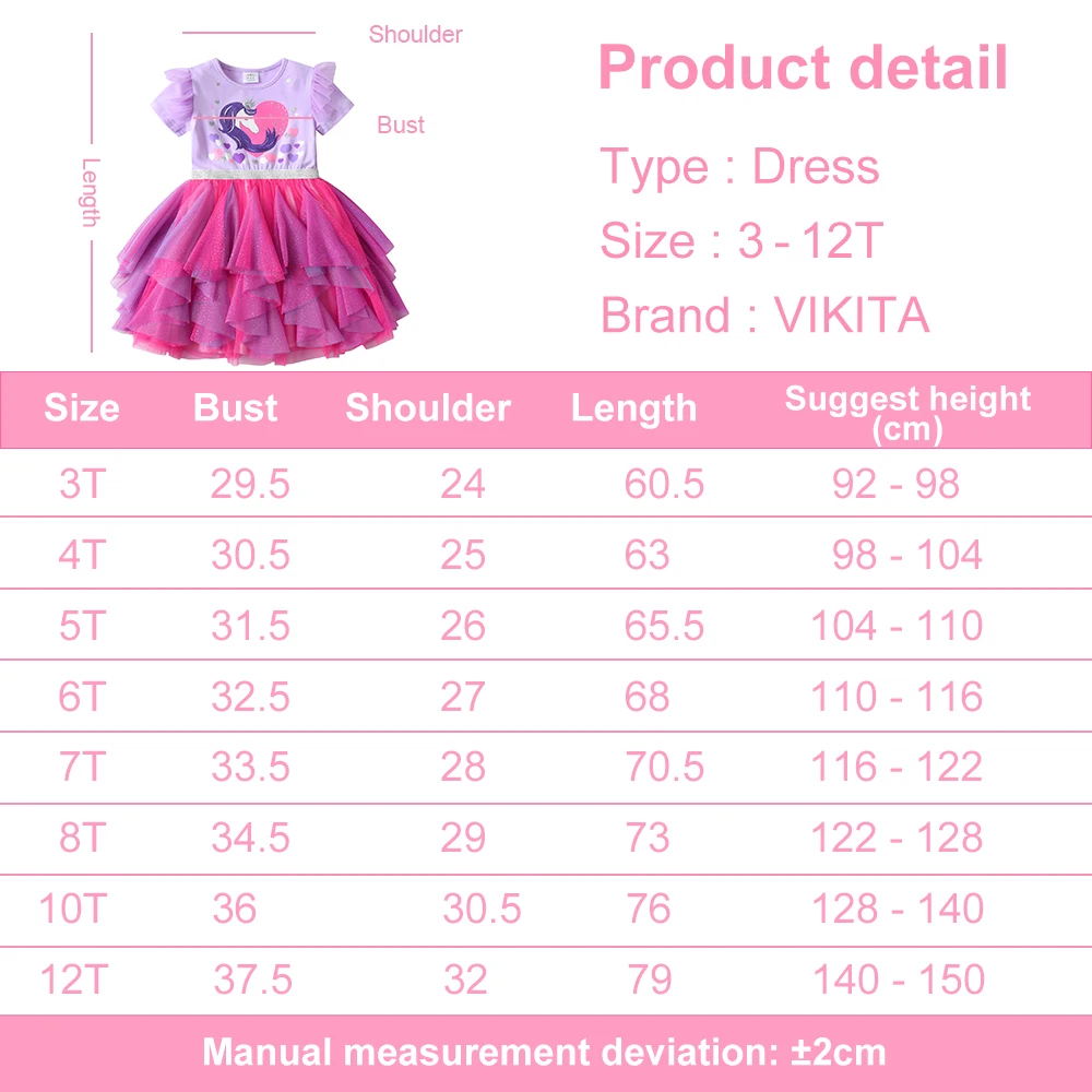 VIKITA Girls Unicorn Heart Design Dresses Kids Short Sleeve Summer Dress Kids Mesh Tulle Layered Cake Irregular Tutu Dresses