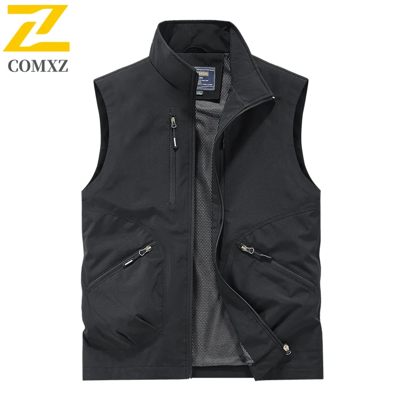 

Stand Up Collar Men's Vest 2025 New Loose Breathable Multi Pocket Workwear Sleeveless Jacket Outdoor Fishing Camping Camisole