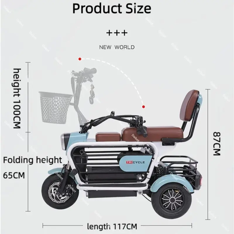 Parent Child Adult Electric Tricycle 2 People For Elderly 400w Foldable Mini Electric Scooter Family With 3 Baskets Range 40KM