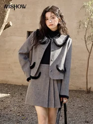 MISHOW Plaid Tweed Jacket Short Skirt Separately Women 2024 Winter Fashion Korean Collar Jacket Half Pleated Skirt MXD43W0442