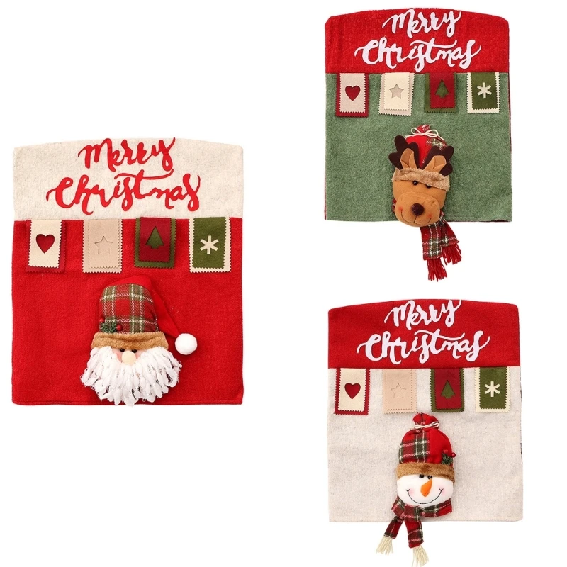 

Christmas Chair Cover Cartoon Santa Slipcovers for Dining Room Holiday Party A0KC
