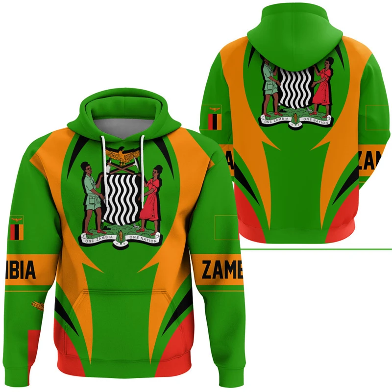 Zambia Flag Map 3D Print Hoodies For Men Clothes Africa Boy Tracksuit Coat Of Arms Graphic Sweatshirts National Emblem Male Top