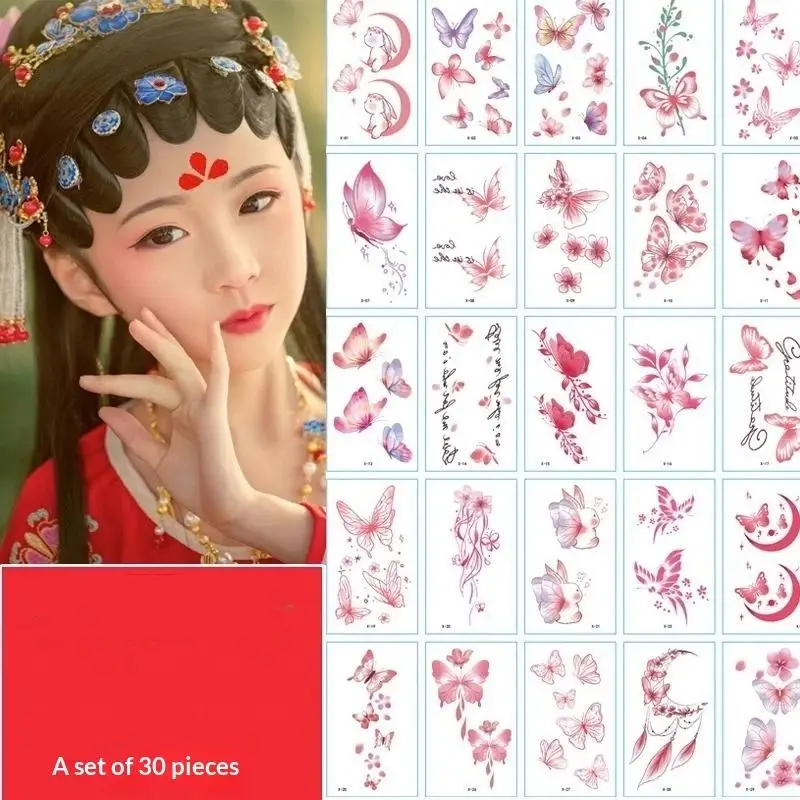 30pcs Waterproof Temporary Tattoo Sticker 3D Color Butterfly Rose Flower Feather Fake Tattoo for Women Girls Body Art Party