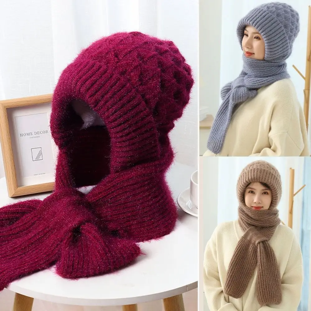 أزياء الرقبة أدفأ الشتاء قبعة متكاملة وشاح سميكة يندبروف قبعة صغيرة وشاح محبوك لينة حماية الأذن قبعة في الهواء الطلق #4