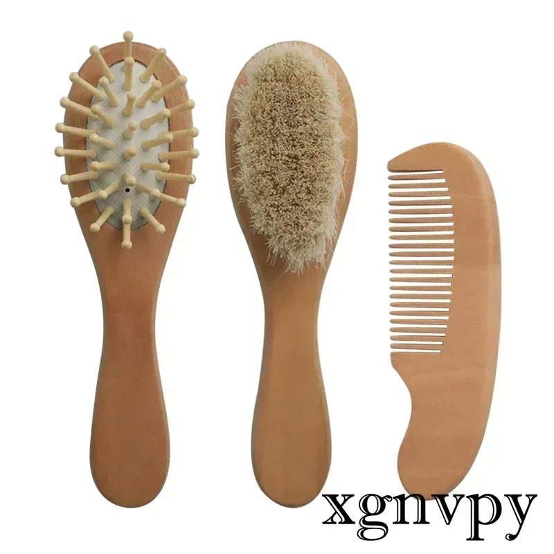 Baby Natural Wooden Boys Girls Soft Wool Hair Brush Head Comb Infant Head Massager Portable Bath Brush Comb for Kids Wool Brush