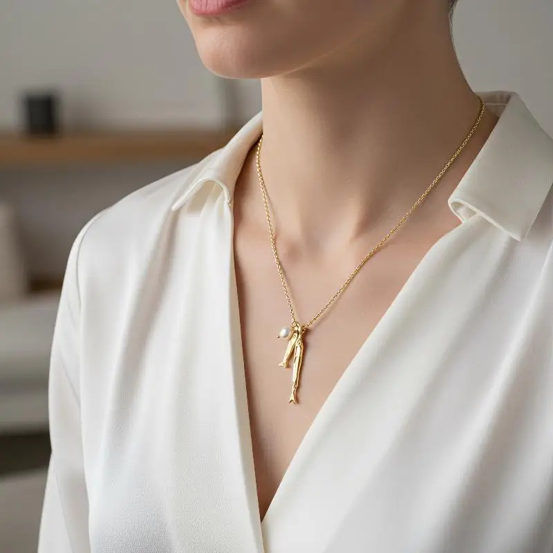 Charmante Metallische Cartoon-Fisch Süßwasserperlen-Anhänger Halsketten für Frauen, Gold- und Silberplattierte Kastenkette Choker – Detail 3