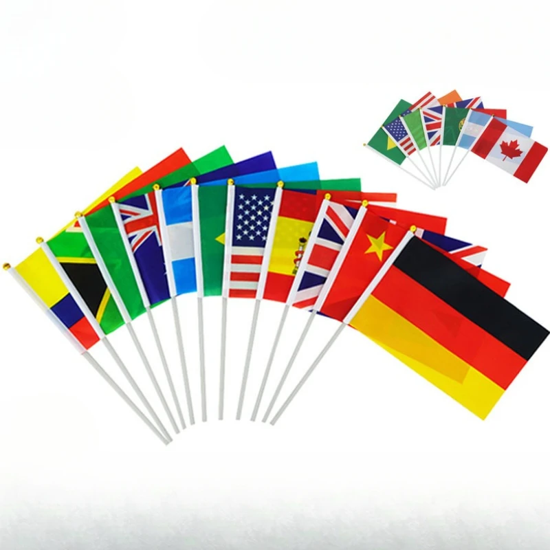 10pcs/Lot Global Football Fan Flag 14*21cm Hand Waving Flags