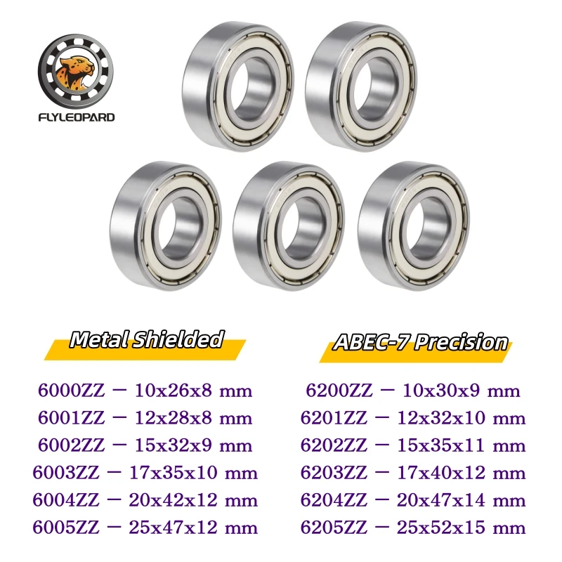 5Pcs 6205 6005 6204 6004 6203 6003 6202 6002 6201 6001 6200 6000 ZZ Bearing Metal Shielded ABEC-7 Ball Bearing Replacement Parts
