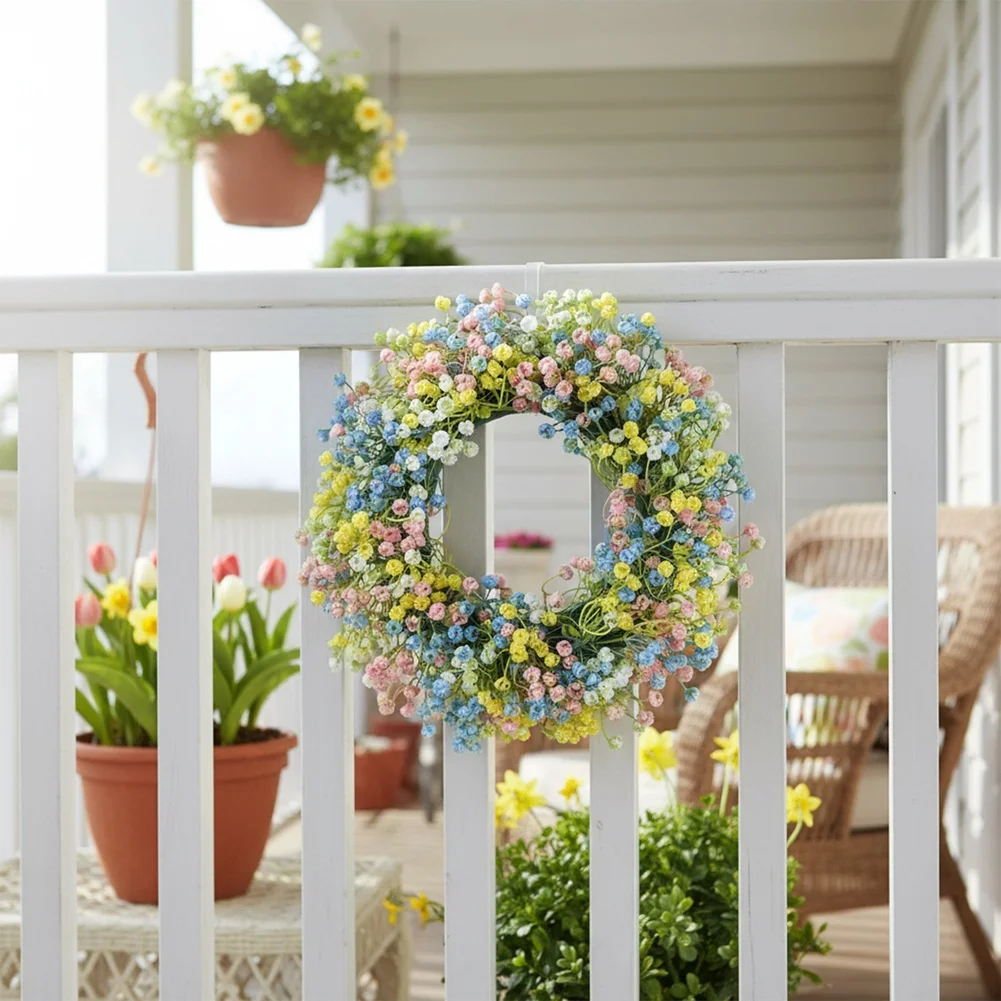 Long Lasting Decorative Wreath Easter Spring Door Wreath Easter Wreath Eucalyptus Leaves Baby\'s Breath Florals