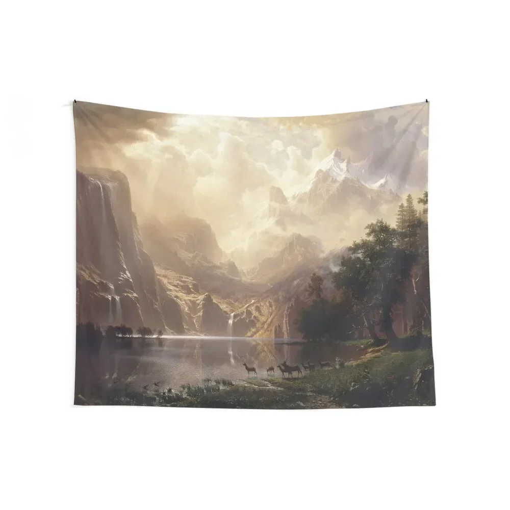 HD. Among the Sierra Nevada Mountains, Albert Bierstadt (1868) (High resolution) Tapestry Home Decorations Room Design Tapestry