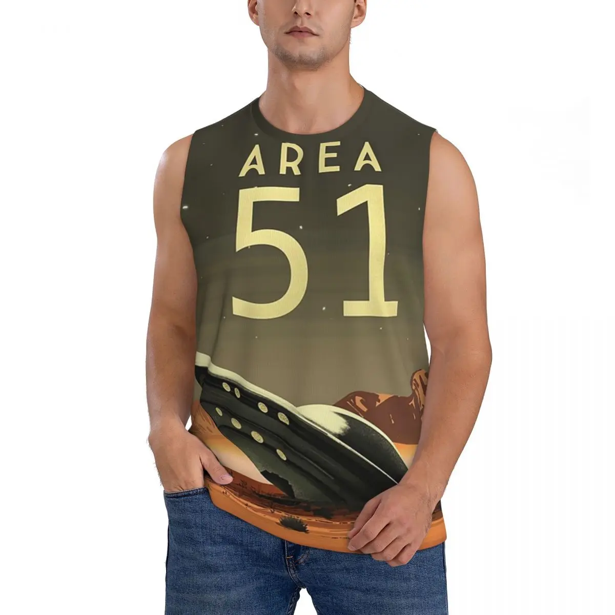 Roswell, New Mexico Desert Area 51 Poster Men Sleeveless Tank Tops Quick Dry Breathable Gym Fitness Running Summer Sport Vest