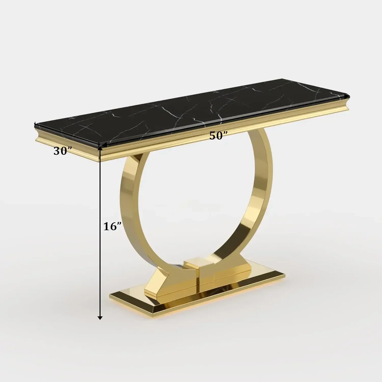 [Nuovo arrivo, stock limitato! ]Tavolo consolle in oro nero, tavolo da ingresso nero da 50" con base a forma di U dorata, tavolo da ingresso di lusso per