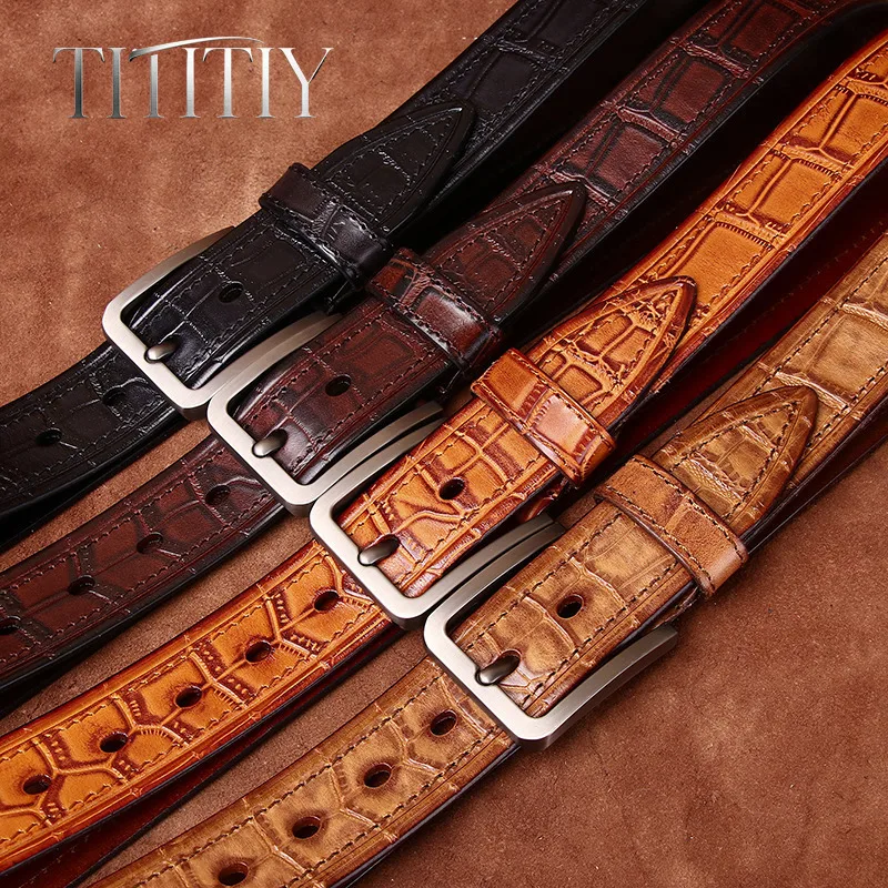 38mm Top Quality Italian Style Cowhide Crocodile Totem Embossed Belt for Men Genuine Leather Versatile Jeans Waist Band for Men