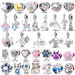 925 Sterling Silver Cat and Dog Series Best Friend Pendant Fit Original  Bracelet Charms Bead Necklace DIY Female Jewelry