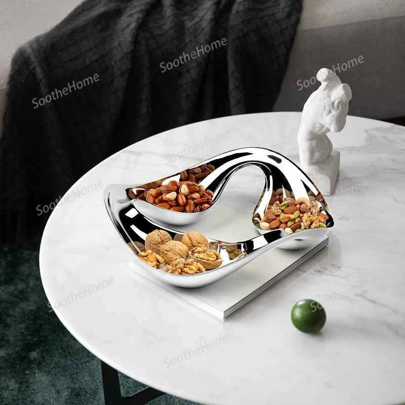 Stainless Steel Three-Slot Hollow Bowl - Snack Plate trinket dish snacks fruit holder