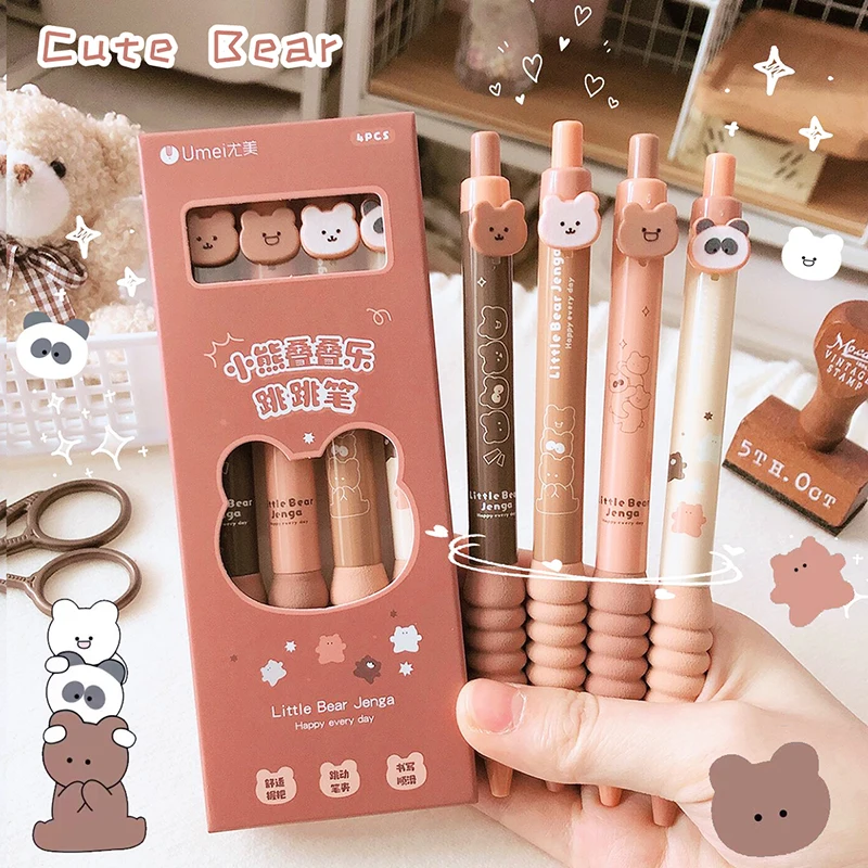 Kawaii Mooie Esthetische Briefpapier Schoolbenodigdheden Kit Balpen Schattige Beer Gel Pennen Zwarte Inkt Pen Set Schoolartikelen