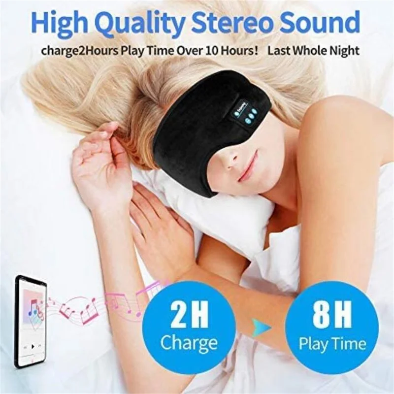 

10pcs Unisex Sleeping On-Ear Headphone Eyeshade Wireless V5.0 Music Sport Headbands Eye Mask Headset with Mic Yoga Hair Bands