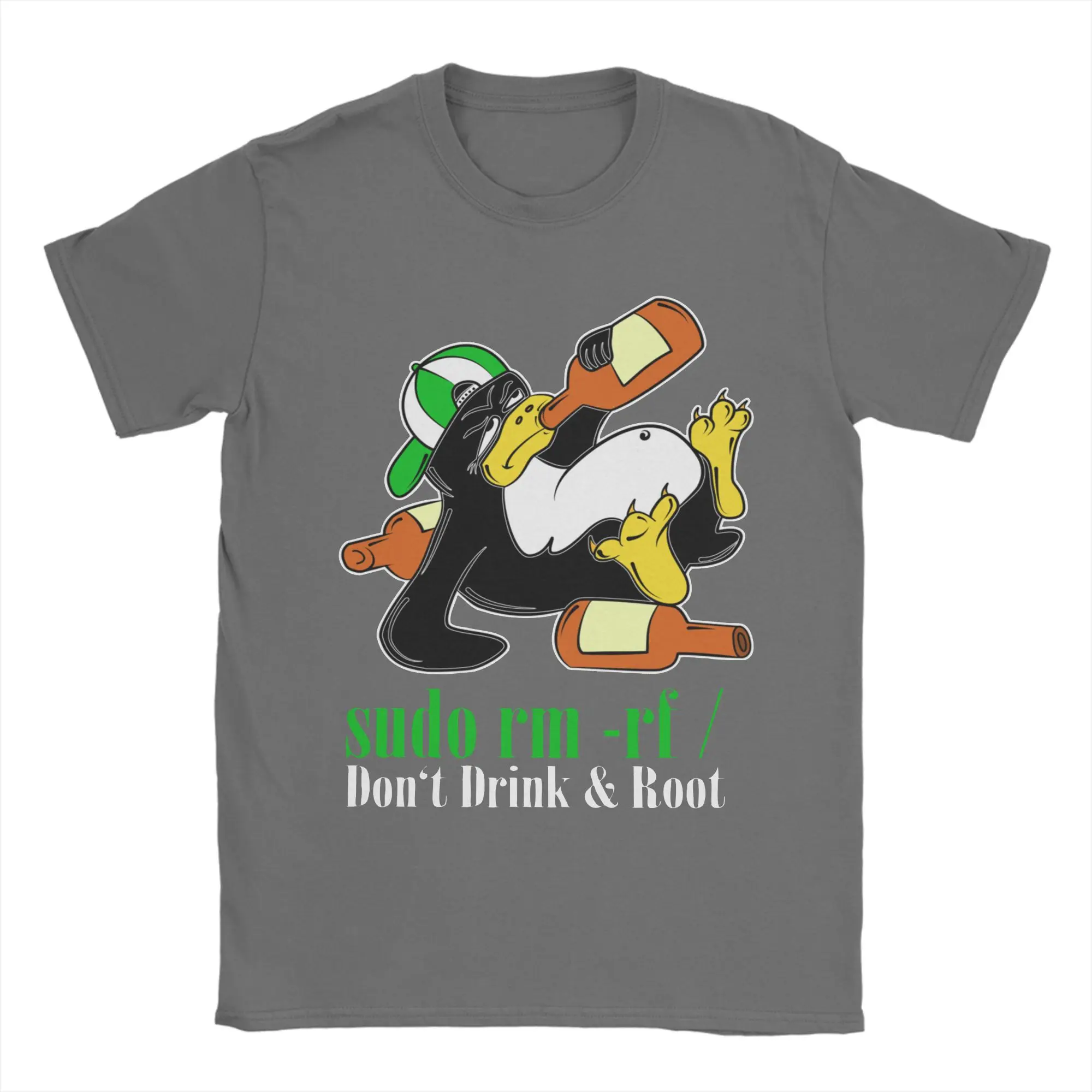Linux Penguin Sudo Rm Rf I Don't Drink and Root Developer T-Shirt for Men Programmer Nerd 100% Cotton Tees T Shirts Present