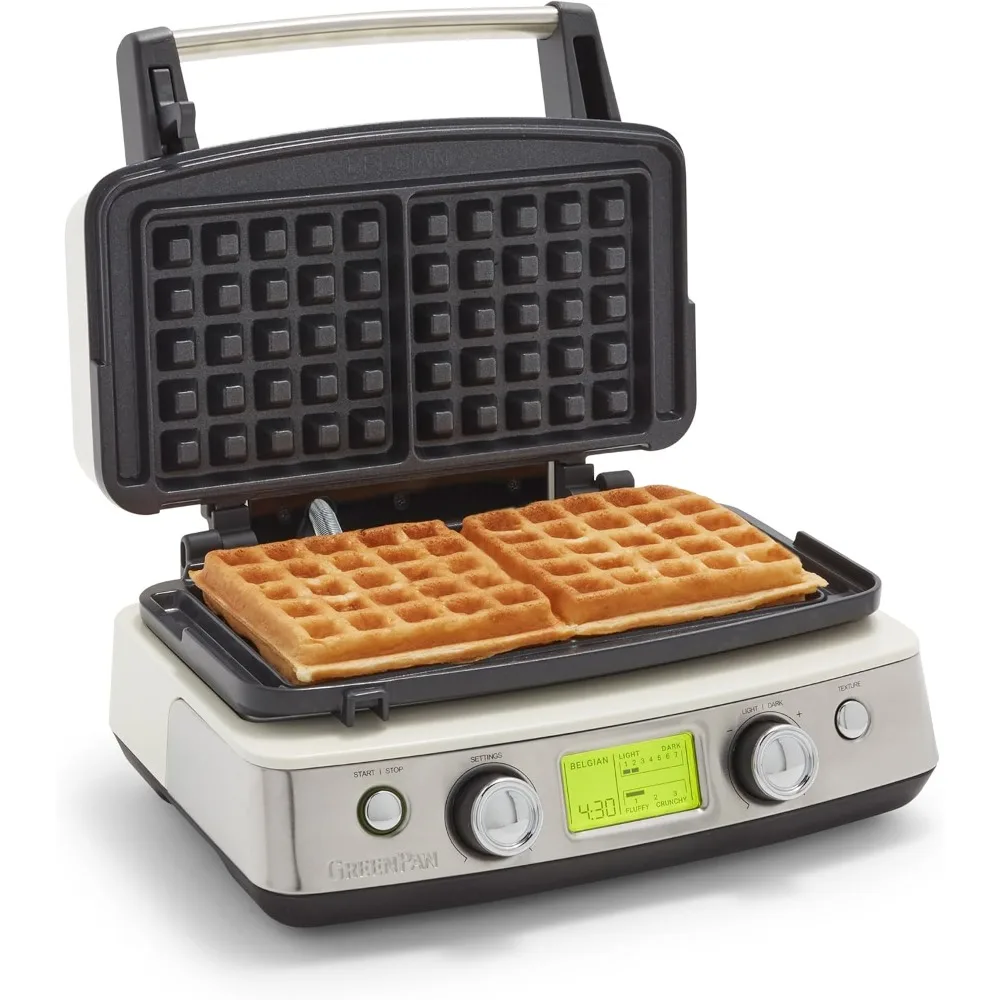 2-Square Belgian & Classic Waffle Iron, Healthy Ceramic Nonstick Aluminum Dishwasher Safe Plates, Adjustable Shade/Crunch