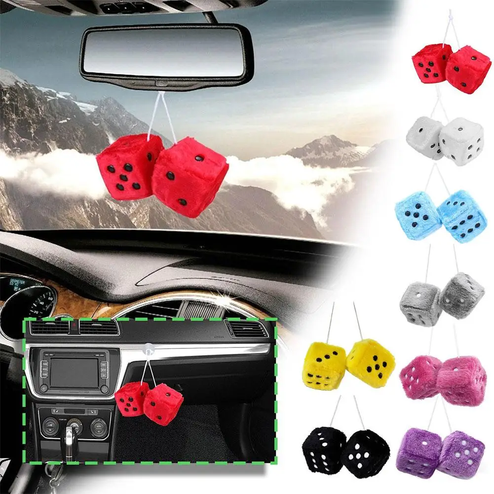 Long Hair Hot Stamping Dot Dice Plush Toy Cube Pendant Car Accessories Anime Ornament Sieve Car Decoration L1B2