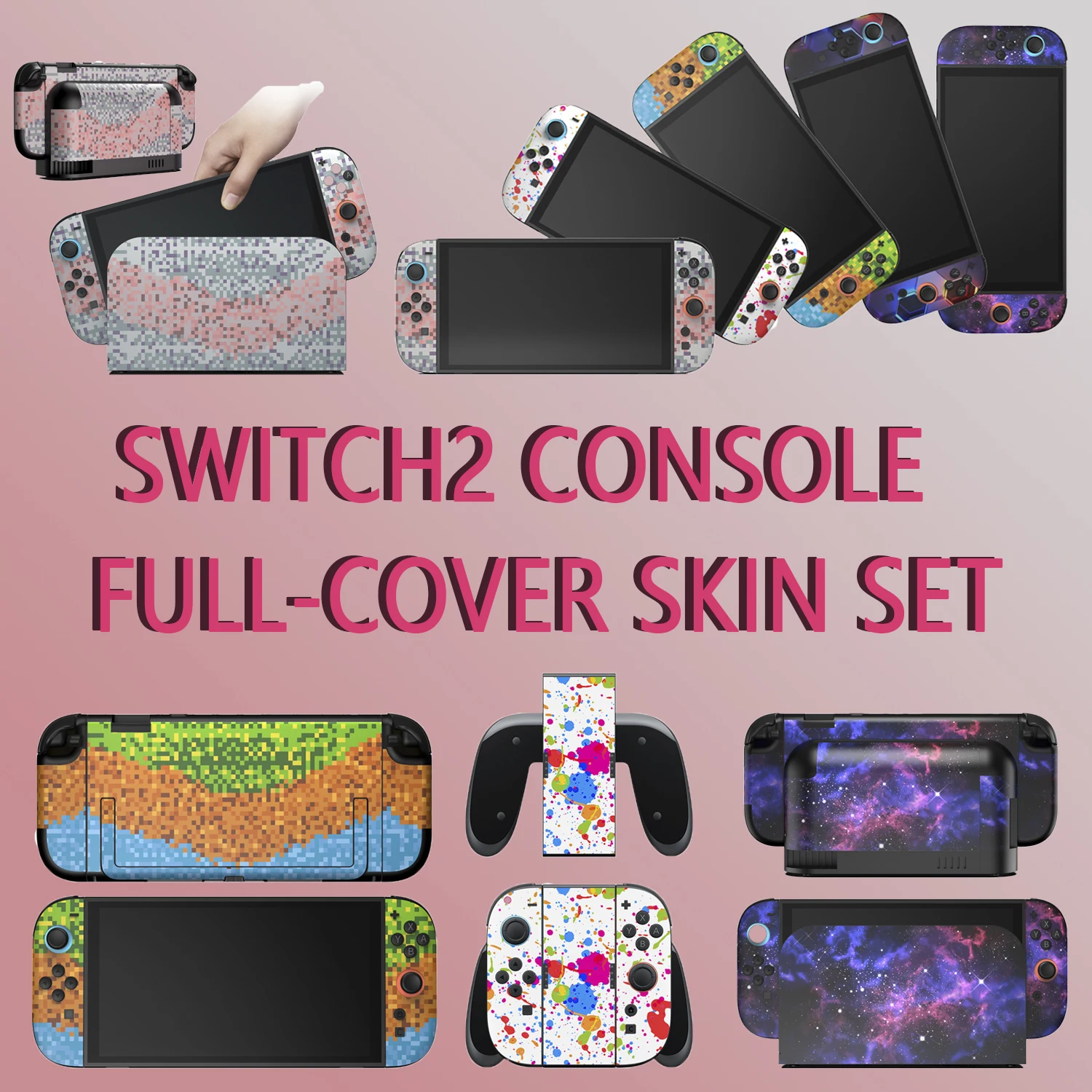TNS-5192 Komplett kompatibles Skin- und Displayschutz-Set für Switch 2 – Komplettes Skinset für Konsole, Joy-Con-Griffe und Dock