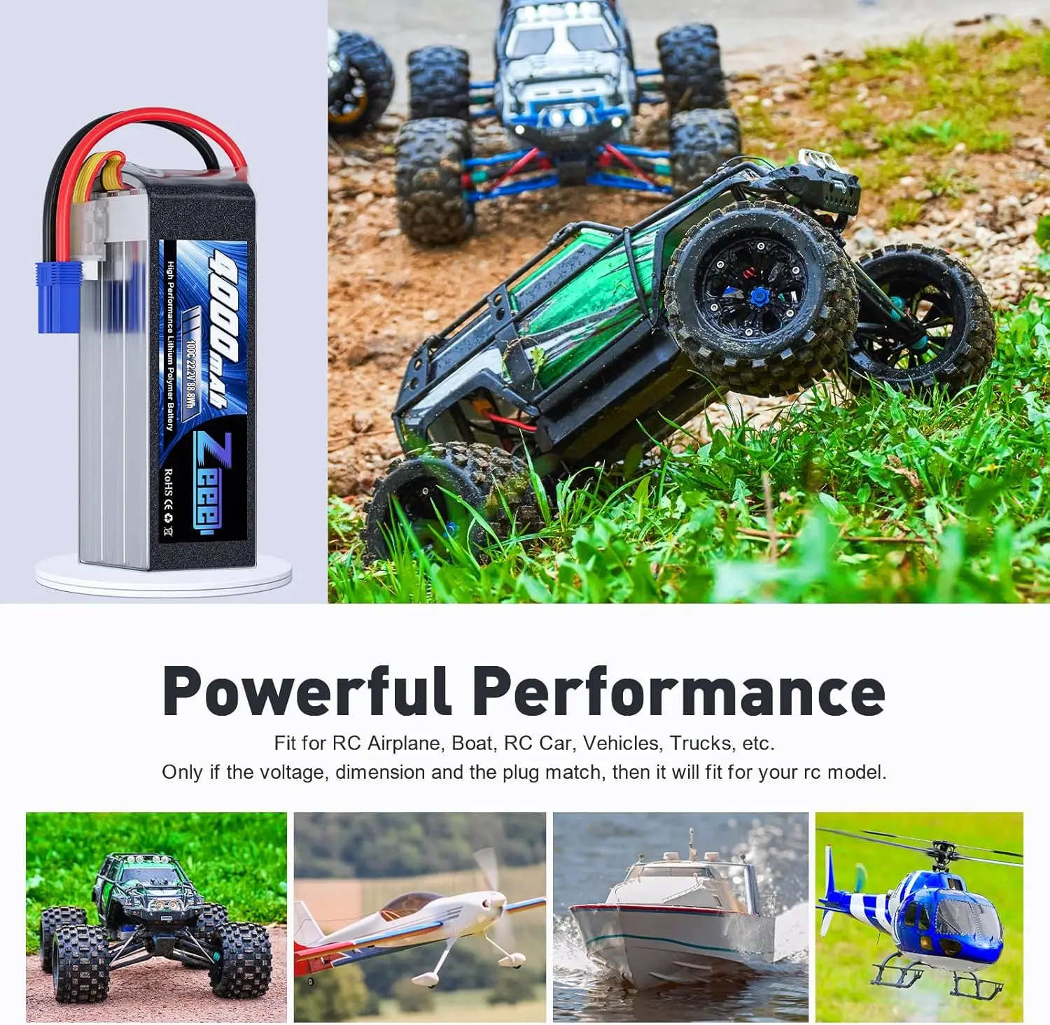 2ชิ้น zeee 6S 4000mAh FPV โดรนแบตเตอรี่22.2V 100C LiPo แบตเตอรี่ EC5ปลั๊กสำหรับ RC แข่งงานอดิเรกเครื่องบินเฮลิคอปเตอร์รุ่น RC