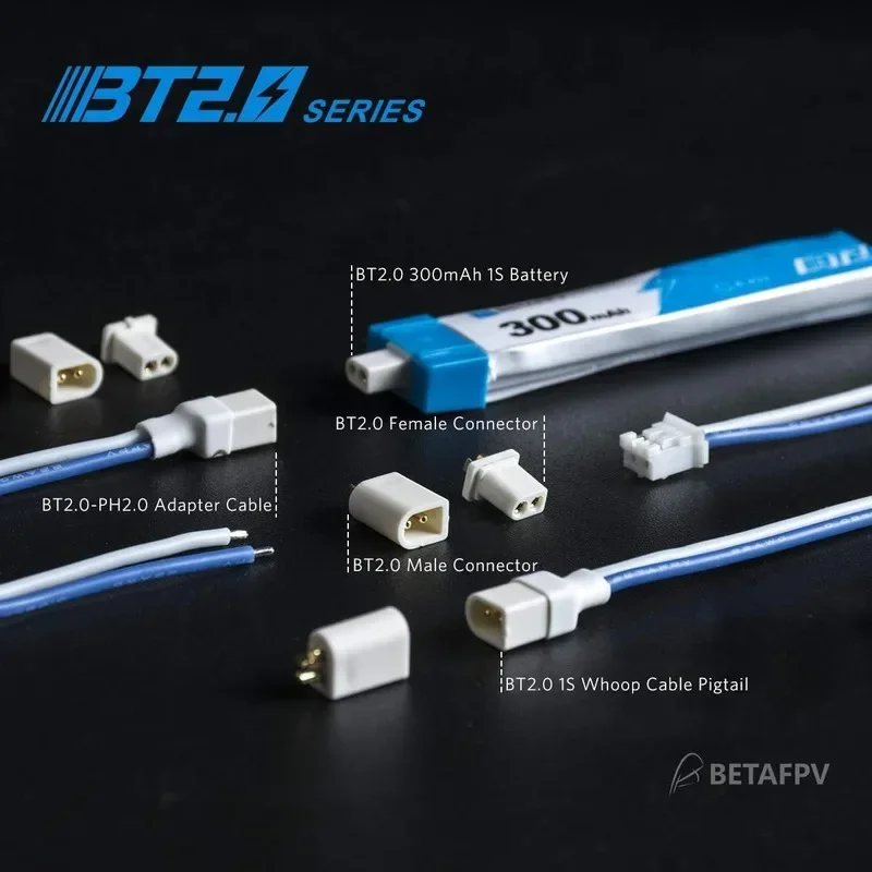 BETAFPV BT2.0-PH2.0 어댑터 케이블, BT2.0 용 22AWG, 300mAh 1S 배터리, 1.0mm 바나나 커넥터, Meteor65 1S 브러시리스 Whoop, 6 개