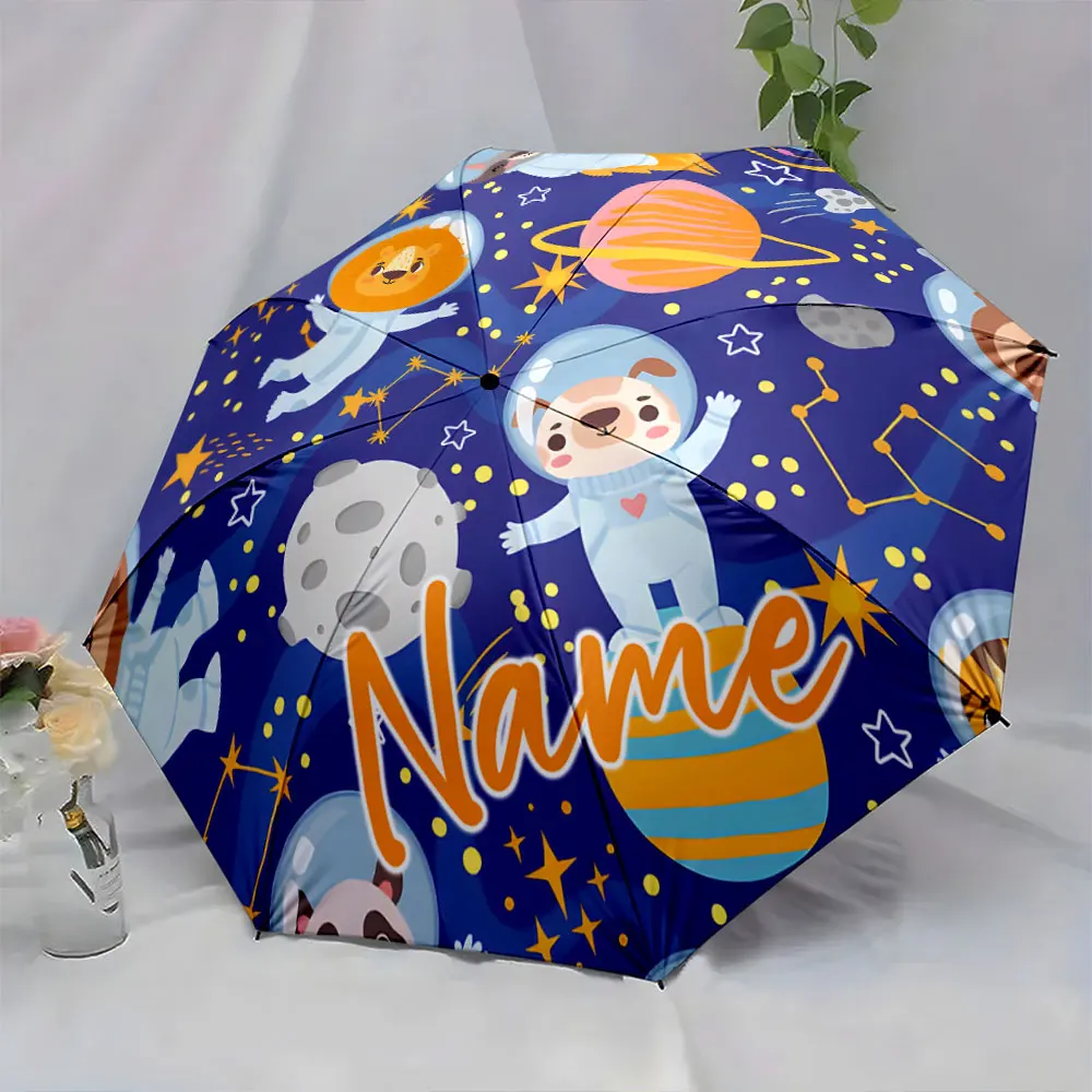Custom Name Umbrella Space Adventure on an Umbrella Print 8 Iron Ribs Folding Umbrella Auto-Open Fashion Sunshade