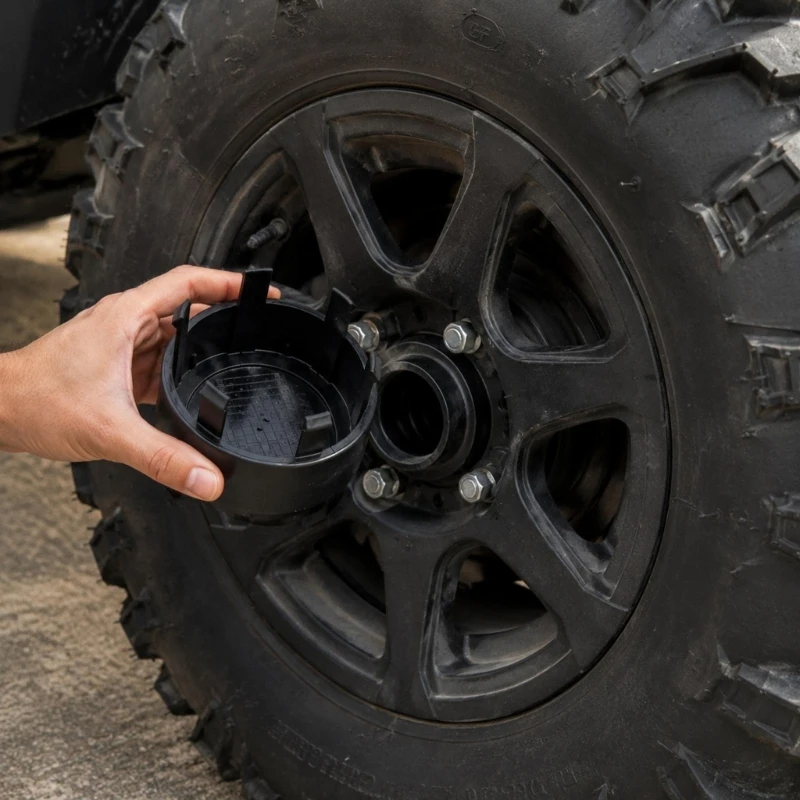 Four- Wheelers Wheel Center Covers, Set of 2 Decorative Black ABS Pieces with Press-In Retaining Clips for Replacing Open X37F