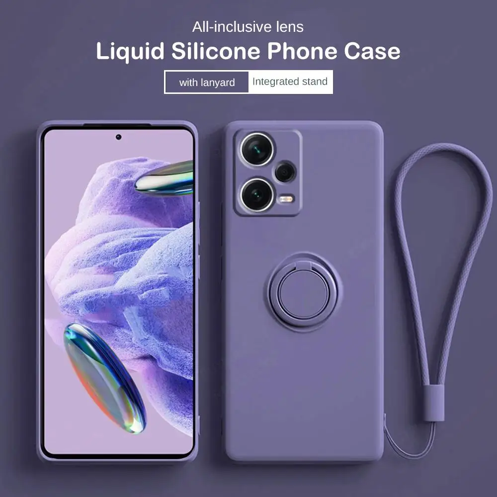 Luxury Liquid Silicone Metal Ring Holder Phone Case With Lanyard For VIVO S7 S12 S9 S10 X50 X60 X70 Pro Back Cover