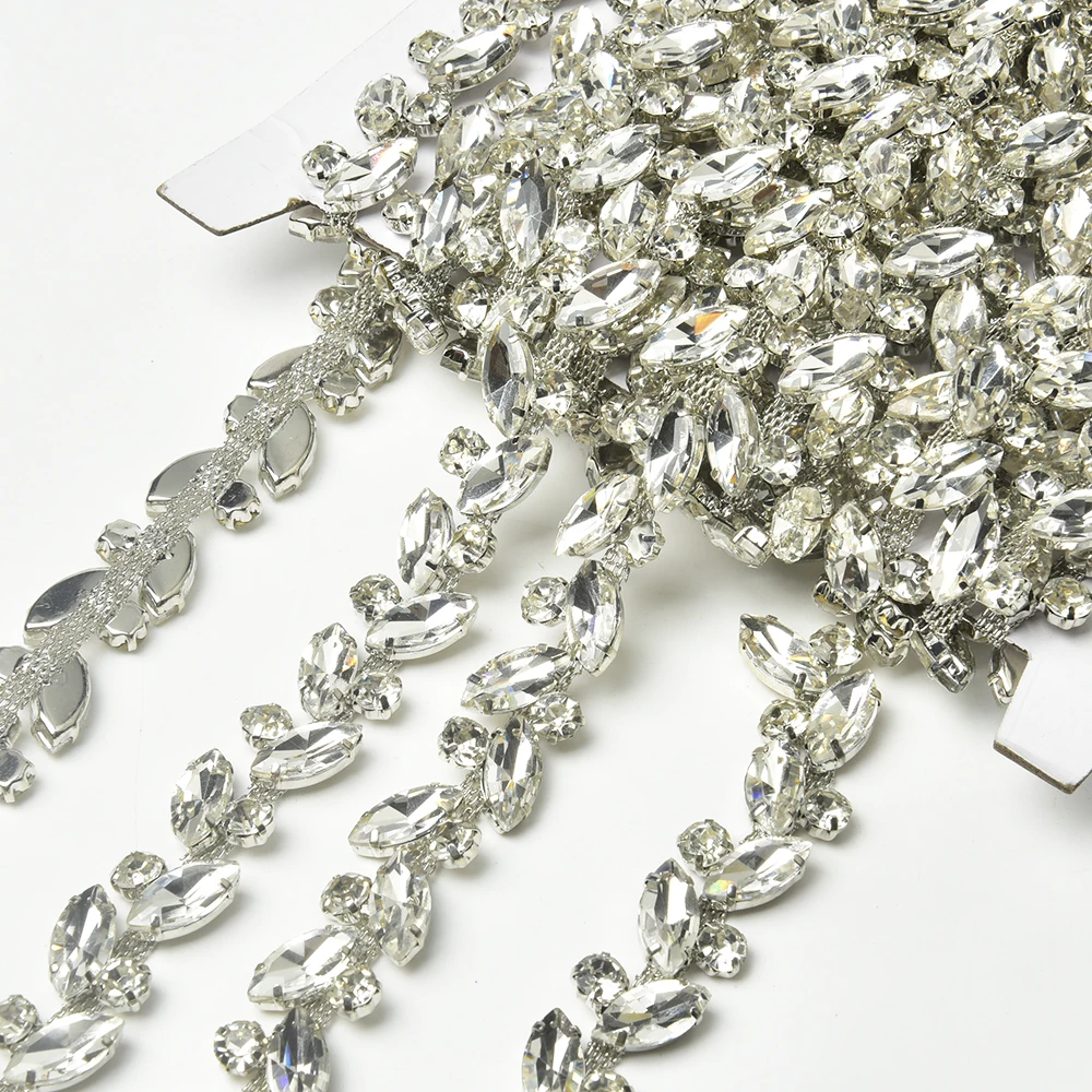 New Diamond 1.5Cm Crystal Leaves Rhinestone Trim Clothing Accessories Webbing For Clothing Shoes Hats Bags Diy Accessories