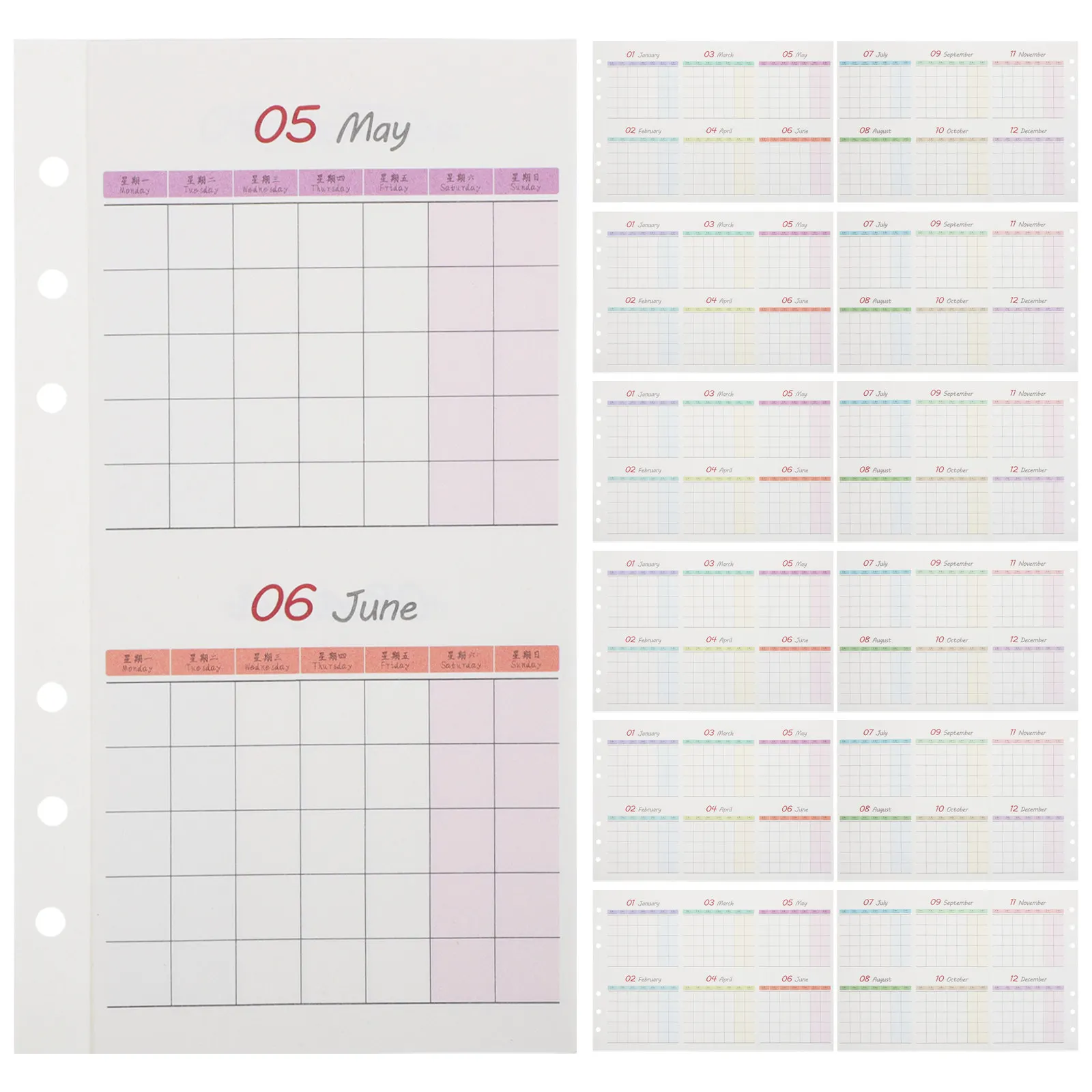 20Sheets Monthly Planner Sheets for 6 Ring Binder A6 DIY Budget Planner Paper Undated Calendar Inserts Meal Tracker Habit