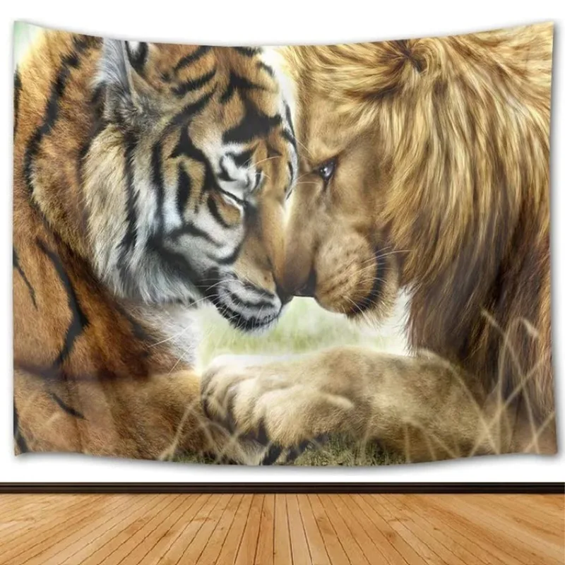 Large animals Lion tiger duel tapestry wall blanket Great White Shark Elephant background cloth beach towel Home bedroom decorat