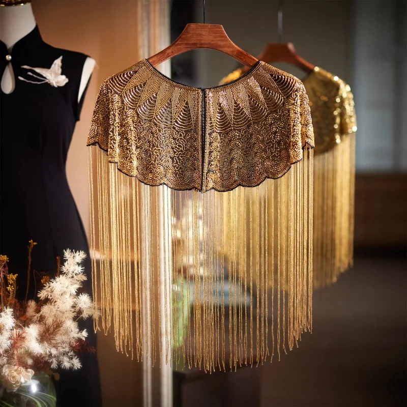 

Versatile Retro Gold Heavy Handmade Stand Up Collar Shawl